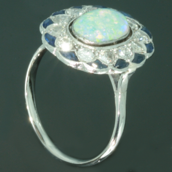 Estate opal engagement ring diamond sapphire platinum (image 4 of 21)